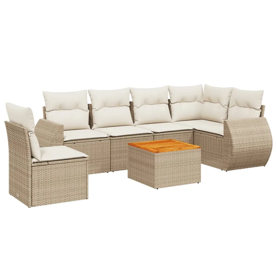 Salon de jardin avec coussins 7 pcs beige résine tressée - 2