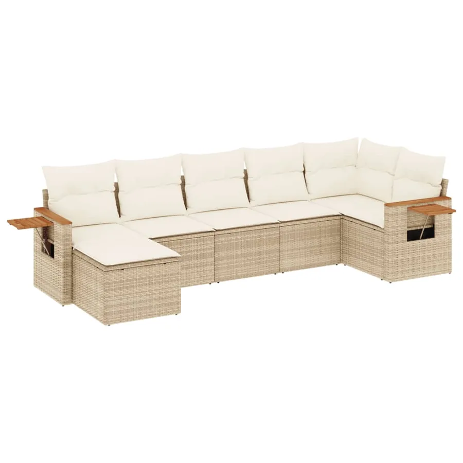 Salon de jardin avec coussins 7 pcs beige résine tressée - 2