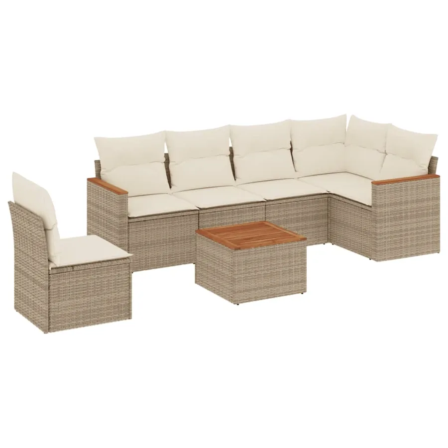 Salon de jardin avec coussins 7 pcs beige résine tressée - 2