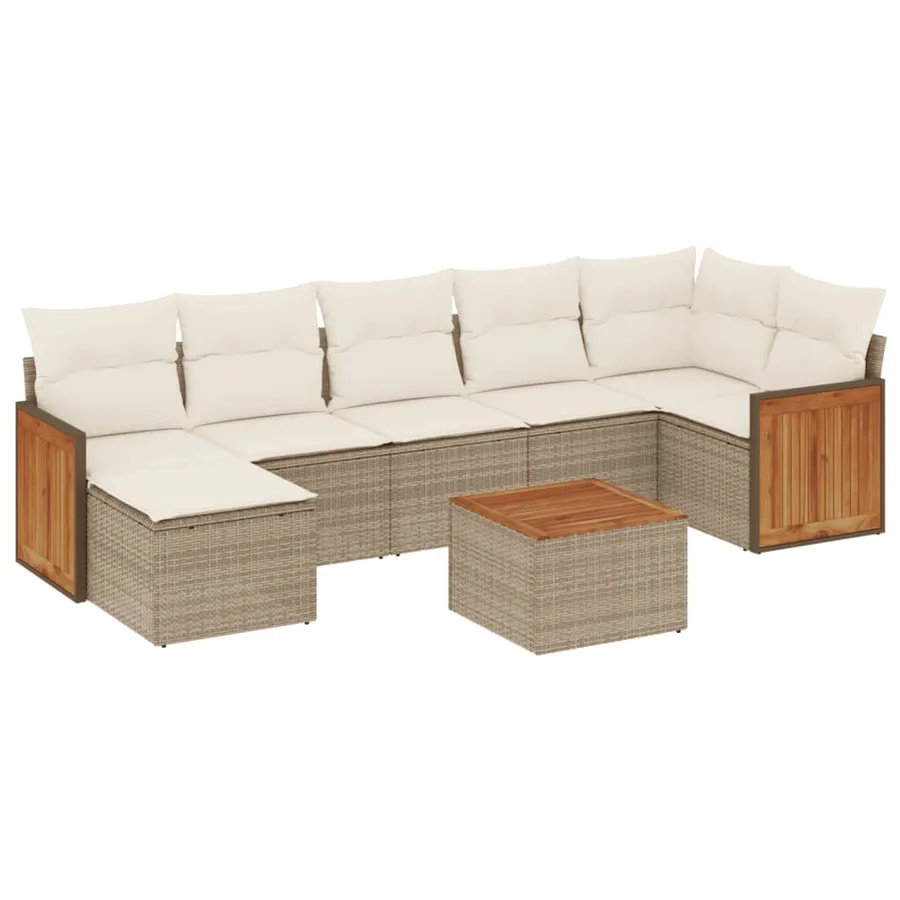 Salon de jardin avec coussins 8 pcs beige résine tressée - 2