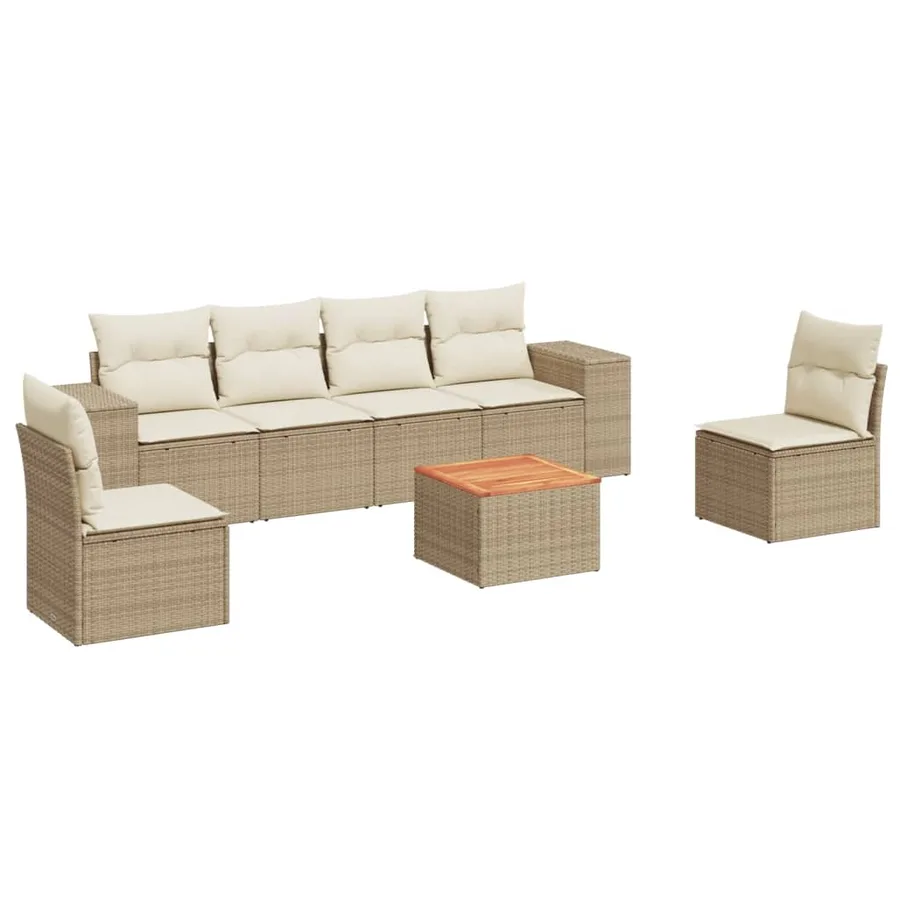 Salon de jardin avec coussins 7 pcs beige résine tressée - 2