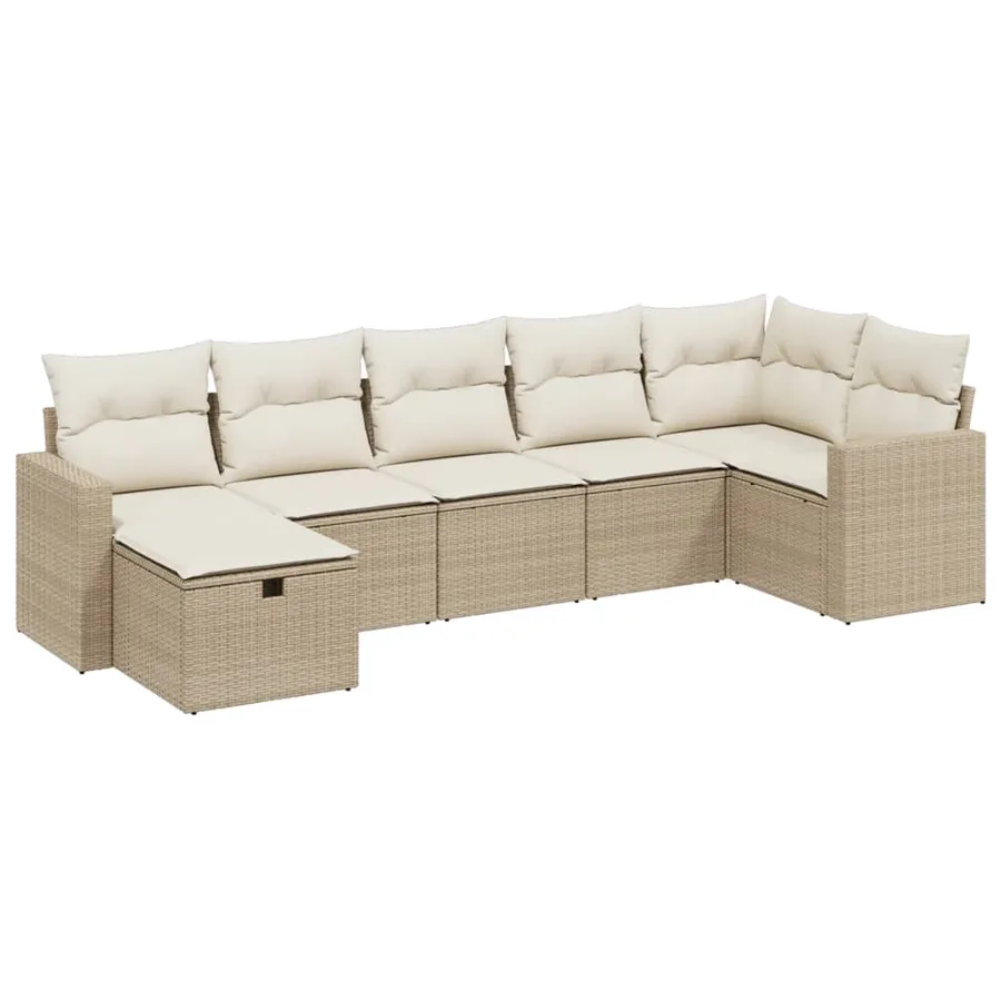 Salon de jardin avec coussins 7 pcs beige résine tressée - 2