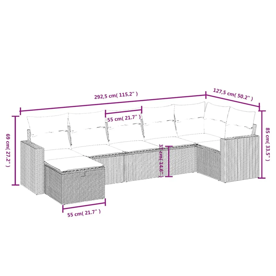 Salon de jardin avec coussins 7 pcs beige résine tressée - 4