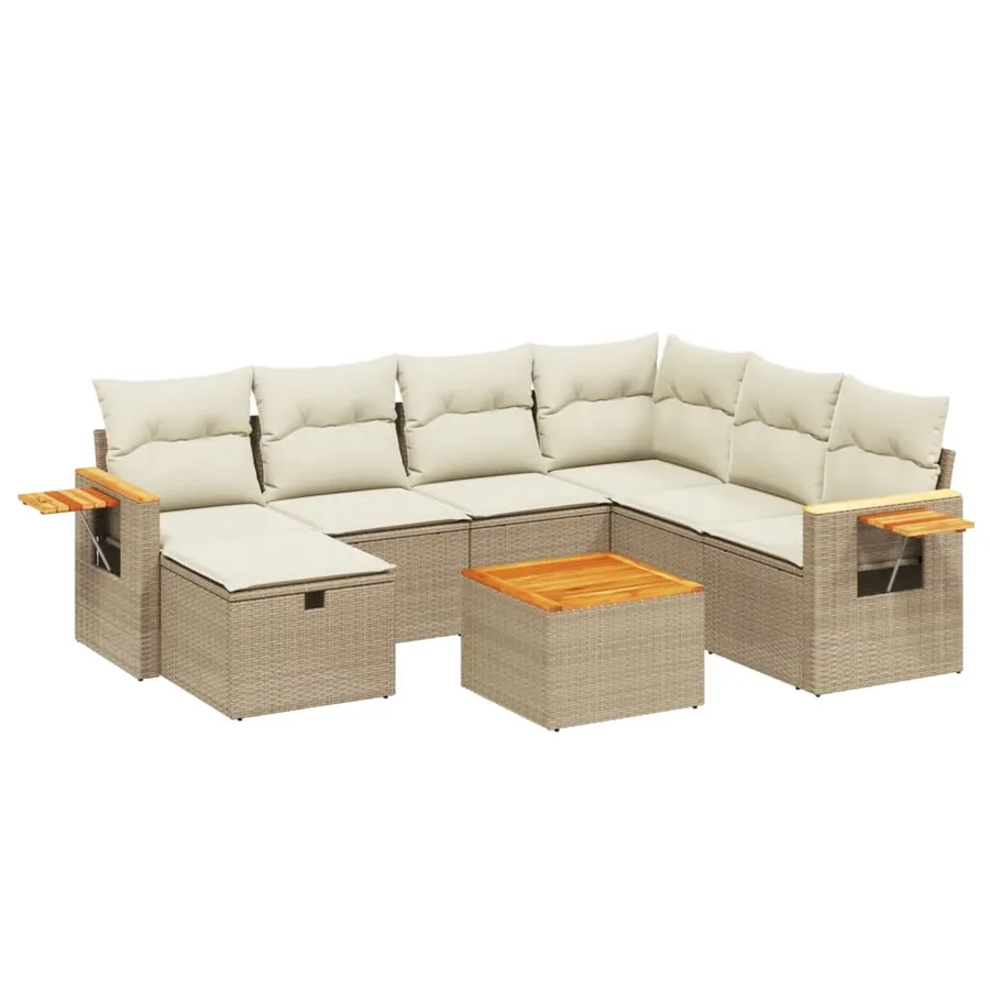Salon de jardin avec coussins 8 pcs beige résine tressée - 2