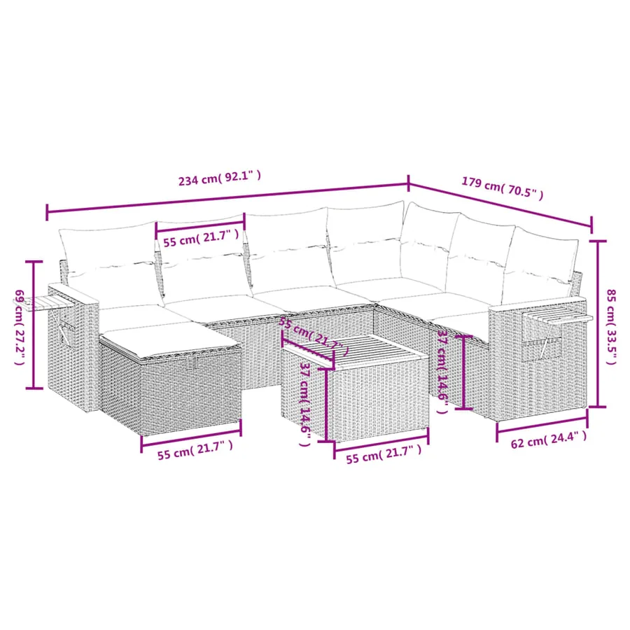 Salon de jardin avec coussins 8 pcs beige résine tressée - 4