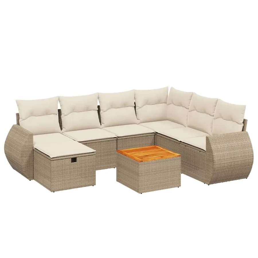 Salon de jardin avec coussins 8 pcs beige résine tressée - 2
