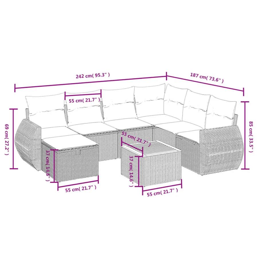 Salon de jardin avec coussins 8 pcs beige résine tressée - 4