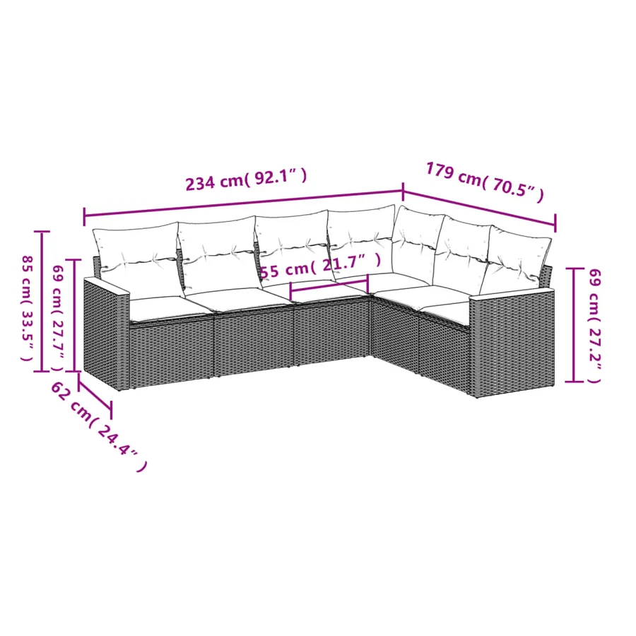 Salon de jardin avec coussins 6 pcs beige résine tressée - 7