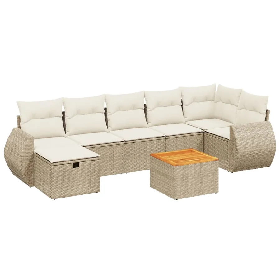 Salon de jardin avec coussins 8 pcs beige résine tressée - 2
