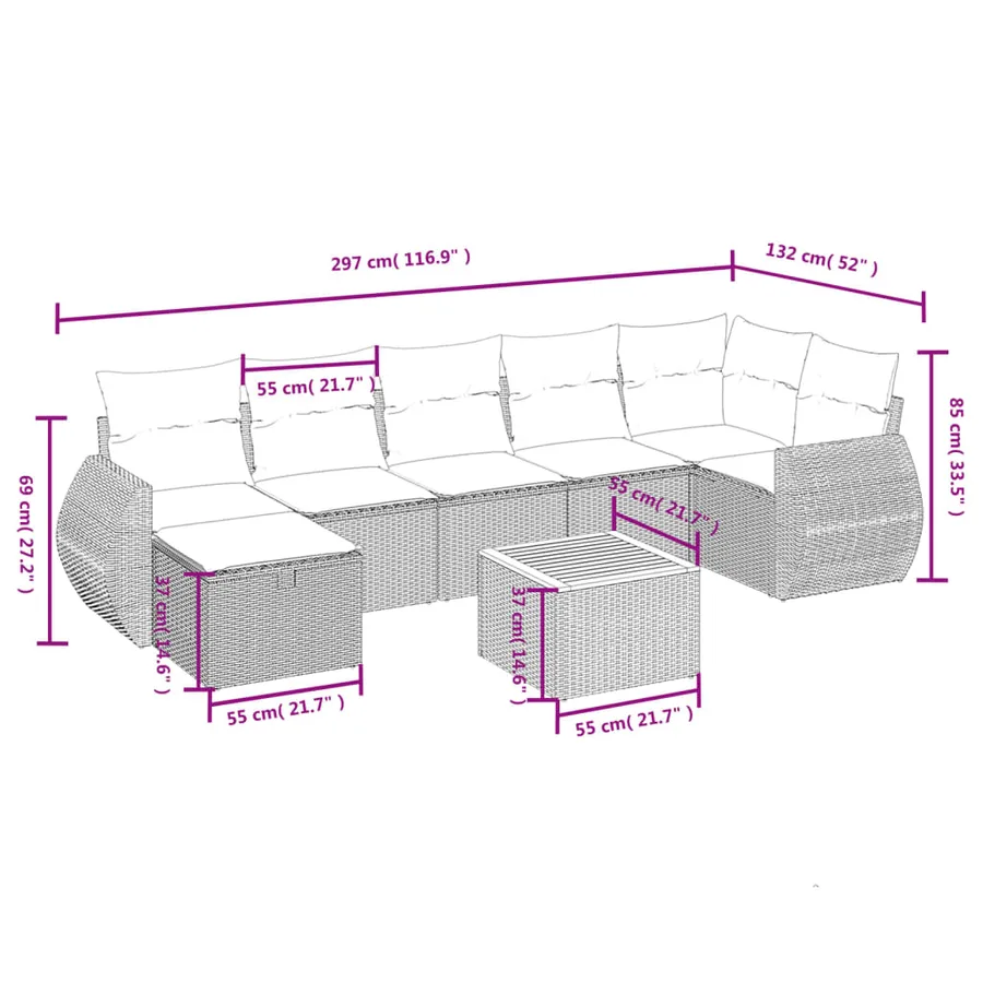 Salon de jardin avec coussins 8 pcs beige résine tressée - 4