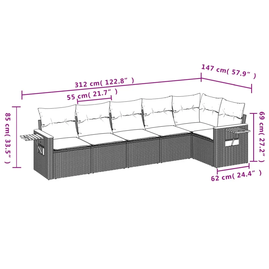 Salon de jardin avec coussins 6 pcs beige résine tressée - 8