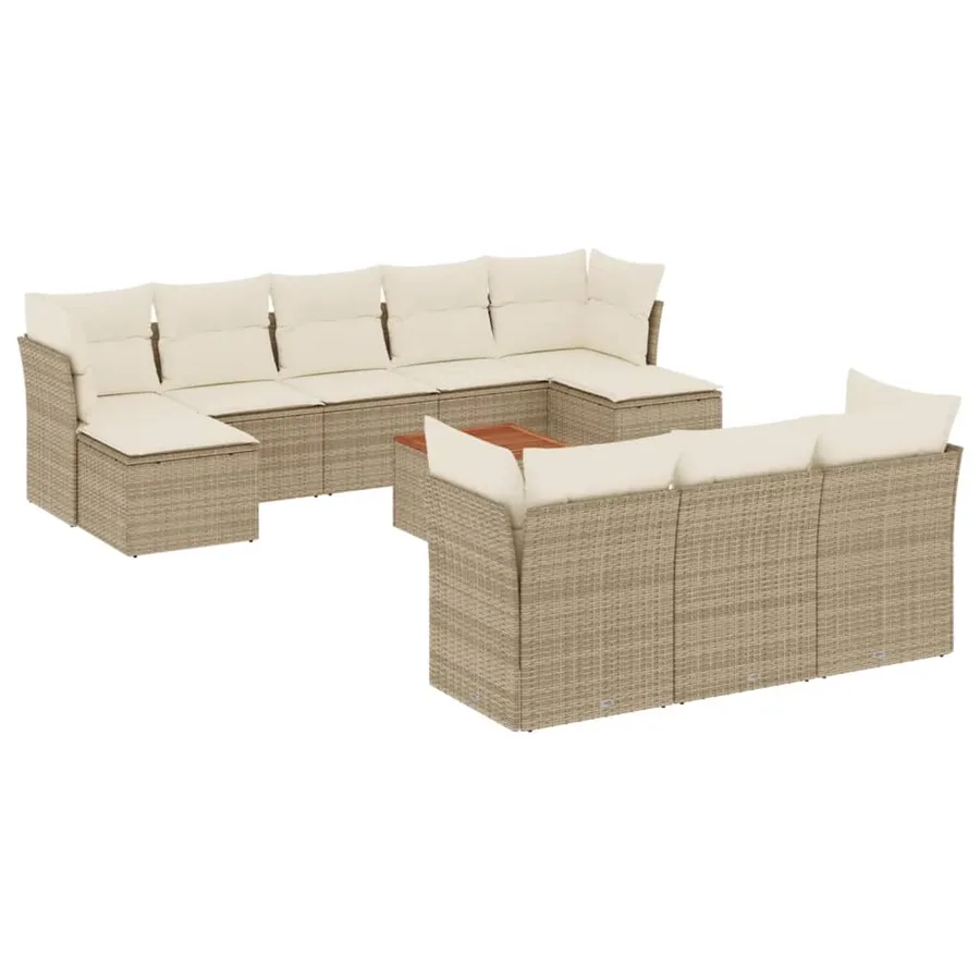 Salon de jardin 11 pcs avec coussins beige résine tressée - 2