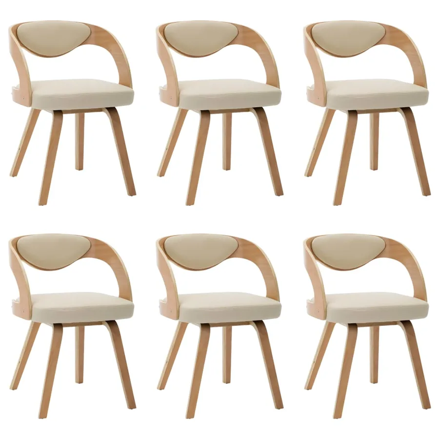 Chaises à manger lot de 6 crème bois courbé et similicuir - 2