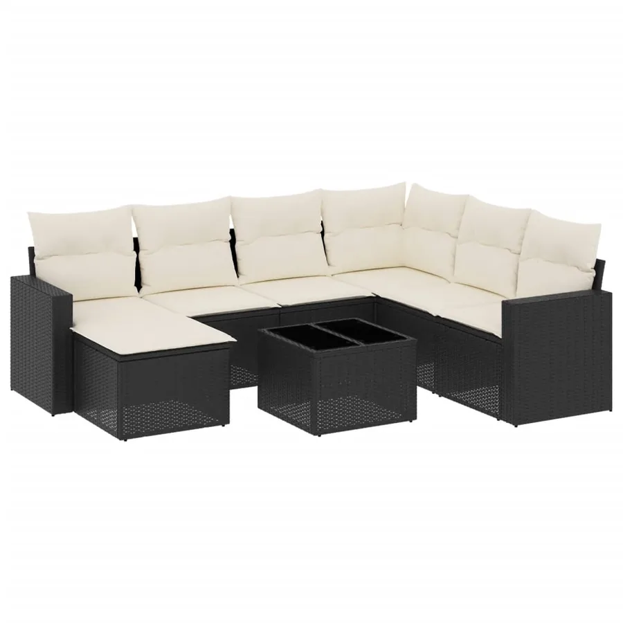 Salon de jardin 8 pcs avec coussins noir résine tressée - 2