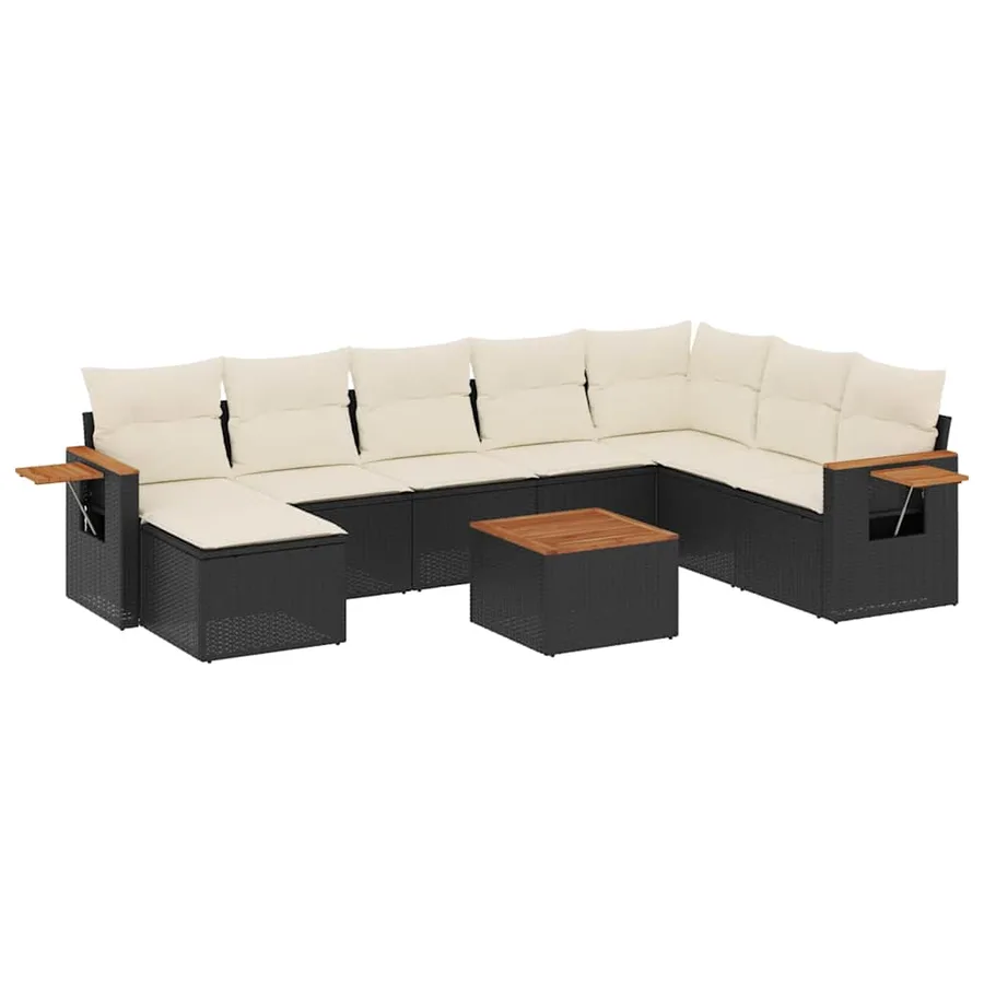 Salon de jardin 9 pcs avec coussins noir résine tressée - 2
