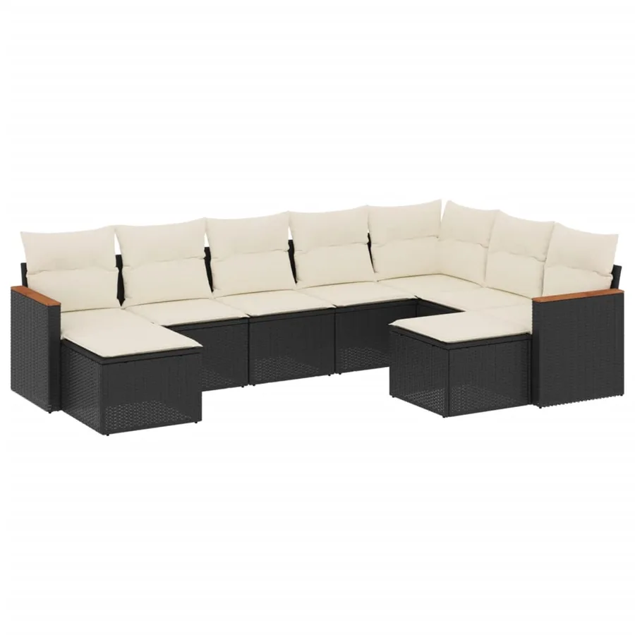 Salon de jardin 9 pcs avec coussins noir résine tressée - 2