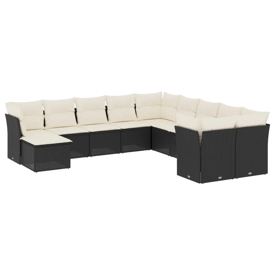 Salon de jardin 11 pcs avec coussins noir résine tressée - 2