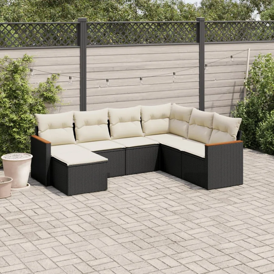 Salon de jardin 7 pcs avec coussins noir résine tressée 62 x 62 x 69 cm - 55,2 kg