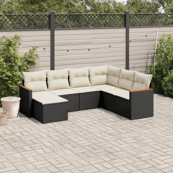 Salon de jardin 7 pcs avec coussins noir résine tressée 62 x 62 x 69 cm - 55,2 kg