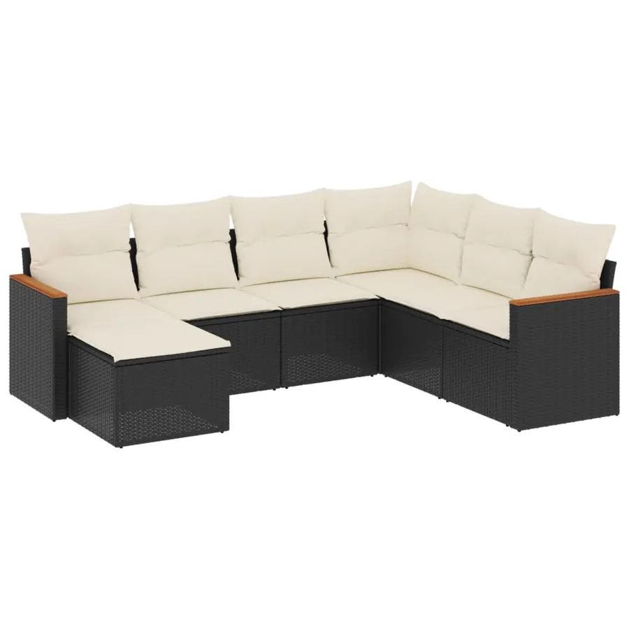 Salon de jardin 7 pcs avec coussins noir résine tressée 62 x 62 x 69 cm - 55,2 kg - 2