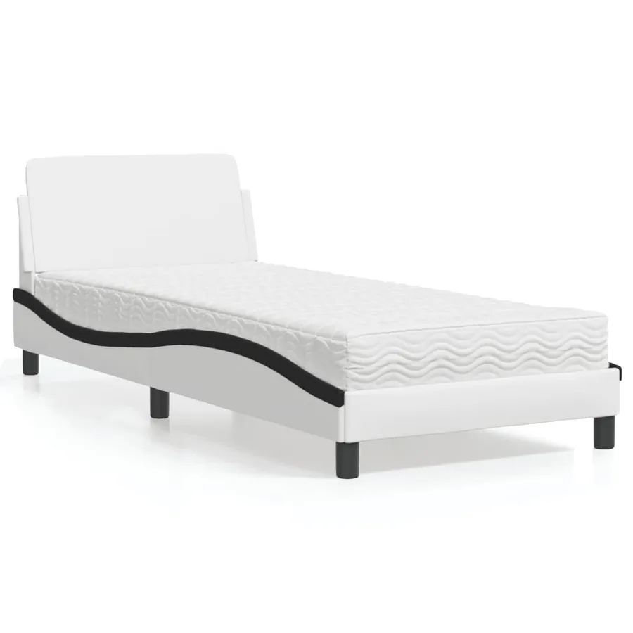 Lit avec matelas Dover blanc et noir 90x200 cm similicuir