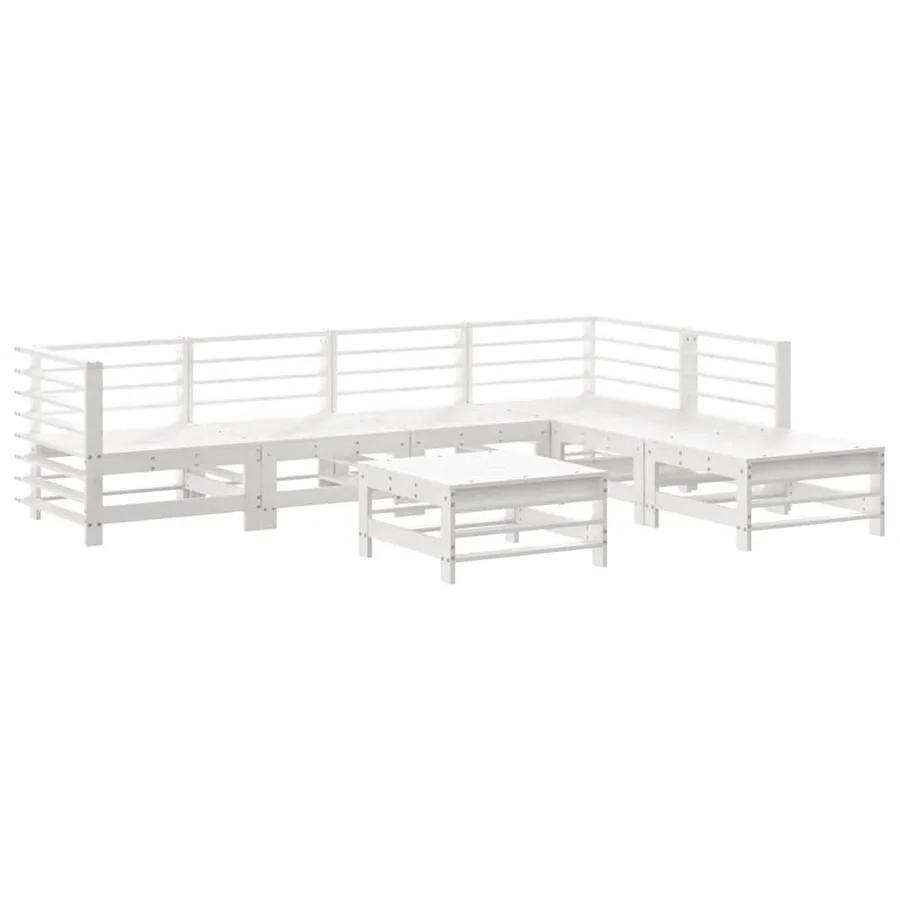 Salon de jardin 7 pcs Blanc Bois de pin massif - 2