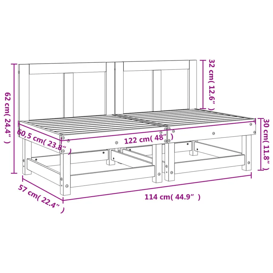 Canapés centraux de jardin 2 pcs bois de pin massif - 8