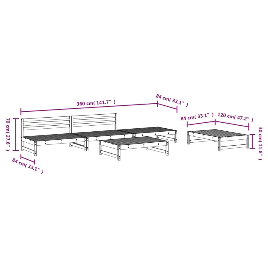 Salon de jardin 5 pcs bois massif douglas - 6