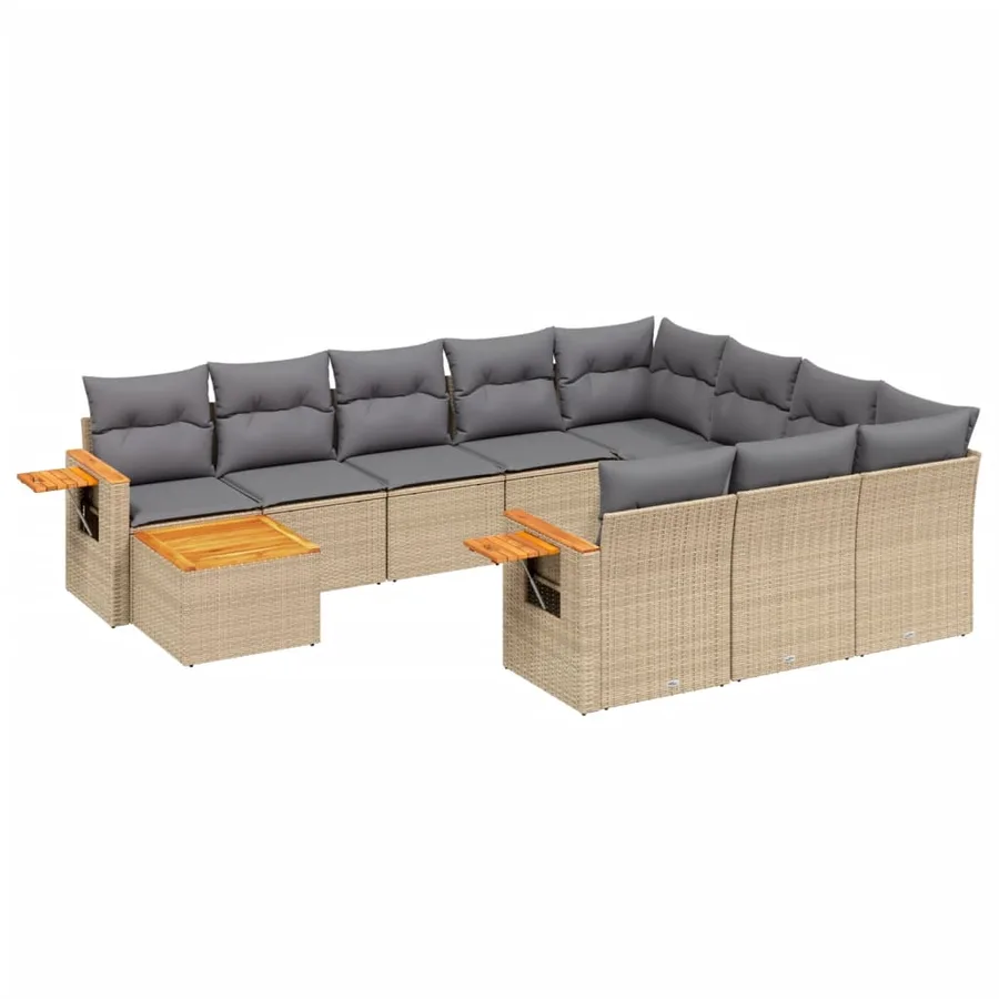 Salon de jardin 11 pcs avec coussins beige résine tressée - 2