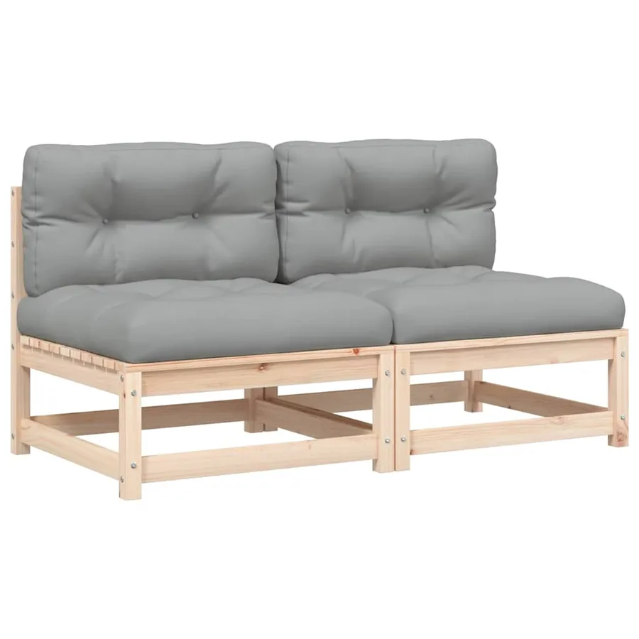 Canapés de jardin sans accoudoirs coussins 2pcs bois massif pin - 2