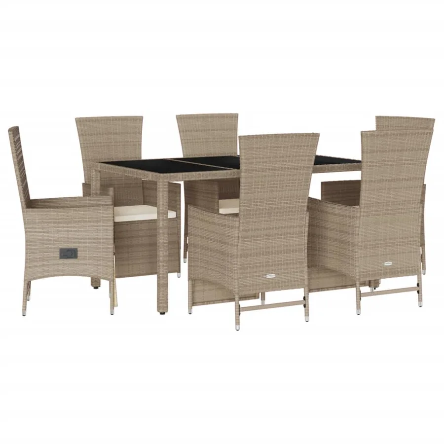 Ensemble à manger de jardin et coussins 7 pcs beige poly rotin - 2