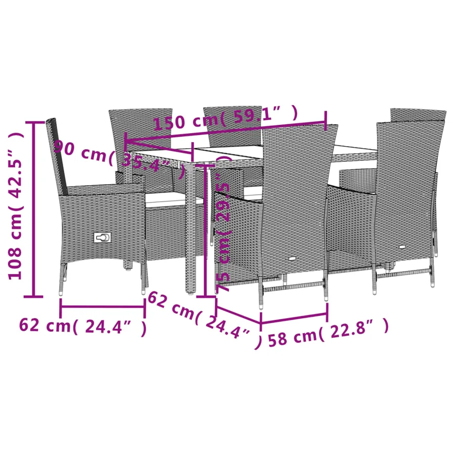 Ensemble à manger de jardin et coussins 7 pcs beige poly rotin - 5