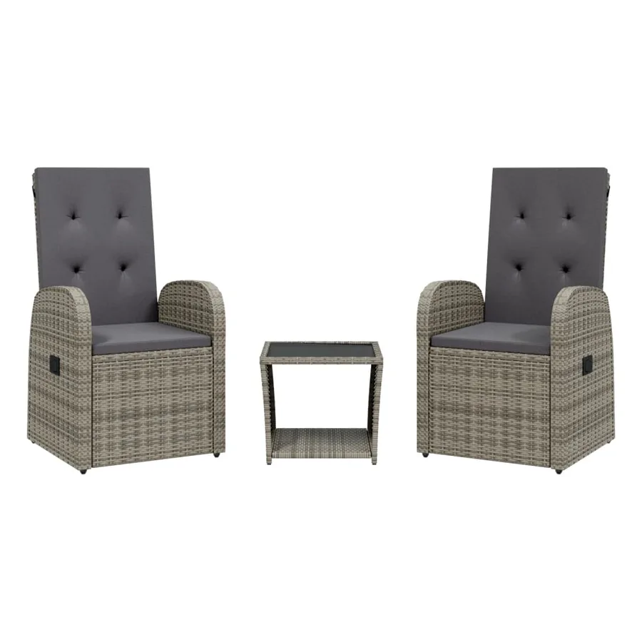 Ensemble à manger de jardin 3 pcs coussins gris résine tressée - 2