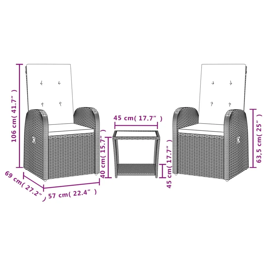 Ensemble à manger de jardin 3 pcs coussins gris résine tressée - 4
