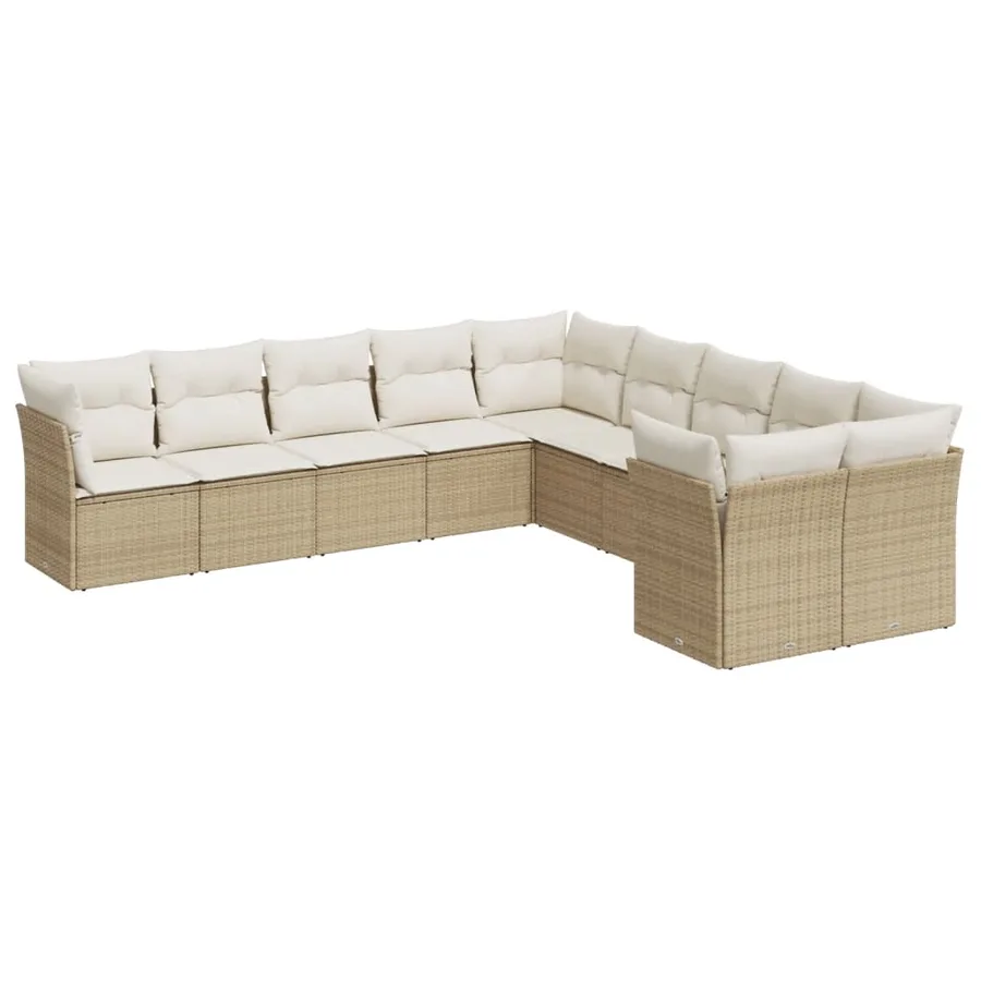 Salon de jardin avec coussins 10 pcs beige résine tressée - 2