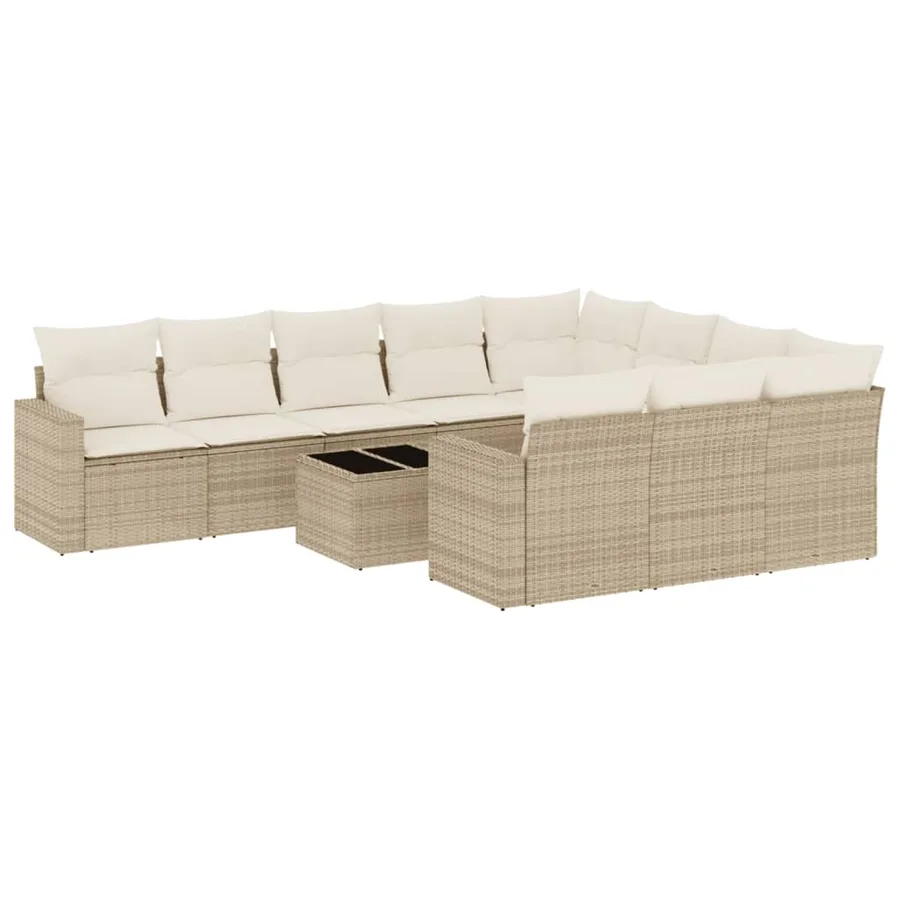 Salon de jardin 11 pcs avec coussins beige résine tressée - 2