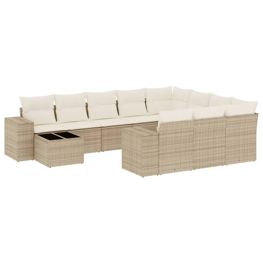 Salon de jardin 11 pcs avec coussins beige résine tressée - 2