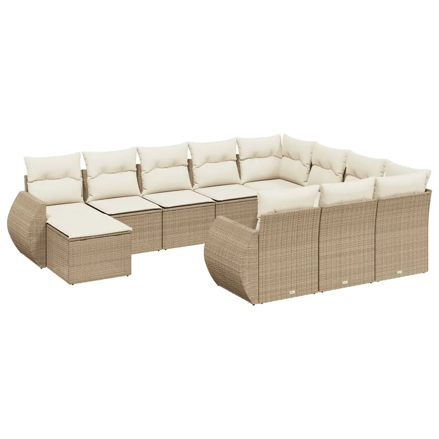 Salon de jardin 11 pcs avec coussins beige résine tressée - 2