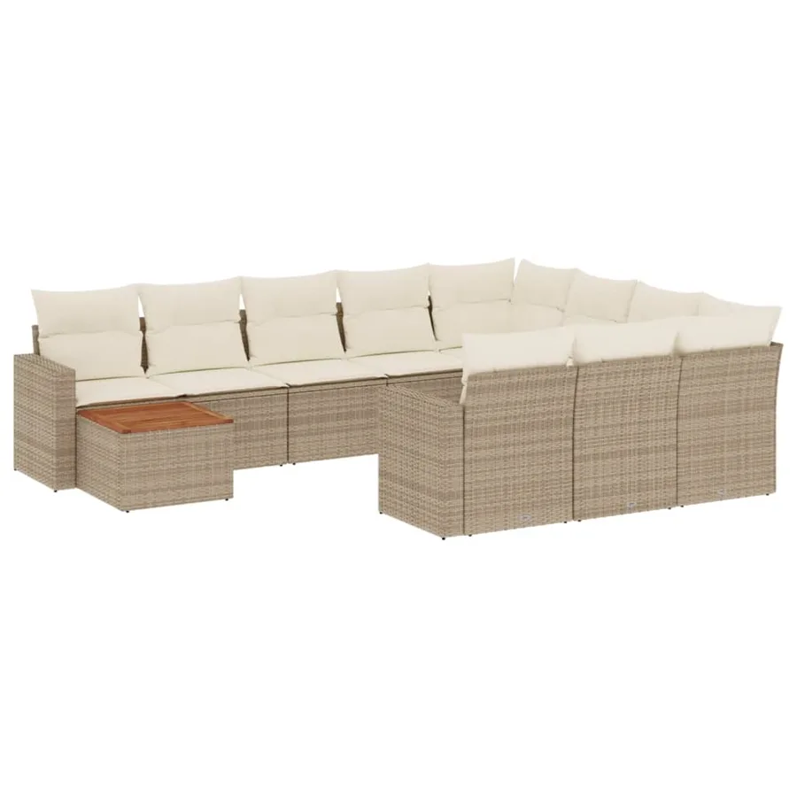 Salon de jardin 11 pcs avec coussins beige résine tressée - 2