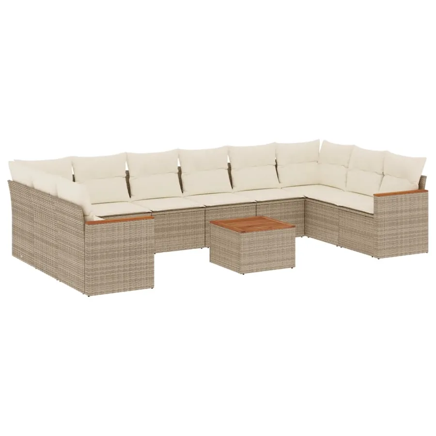 Salon de jardin 11 pcs avec coussins beige résine tressée - 2