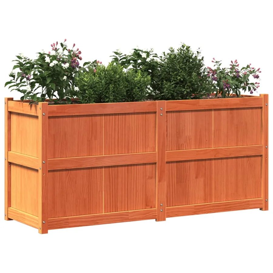 Jardinière cire marron 150x50x70 cm bois de pin massif - 4