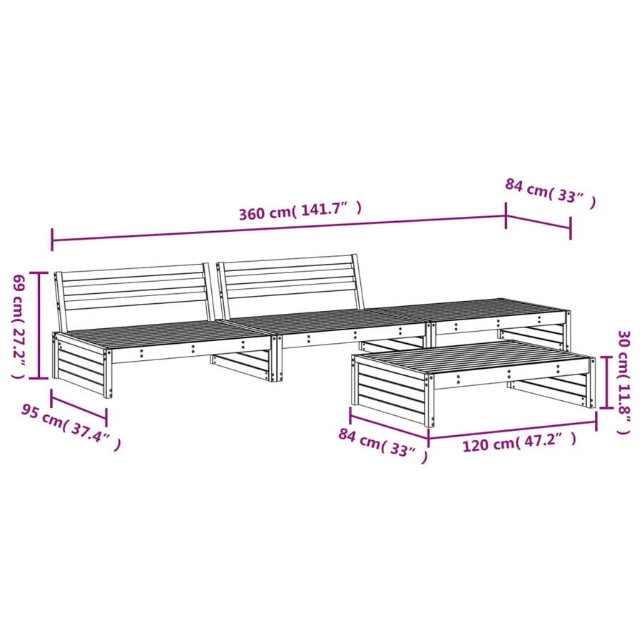 Salon de jardin 4 pcs bois massif de pin - 6