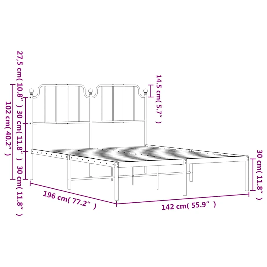 Cadre de lit métal sans matelas avec tête de lit noir 135x190cm - 10
