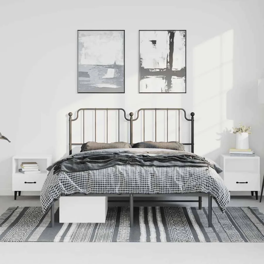 Cadre de lit métal sans matelas avec tête de lit noir 135x190cm - 3