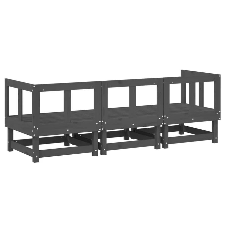 Salon de jardin 3 pcs gris bois massif de pin - 5