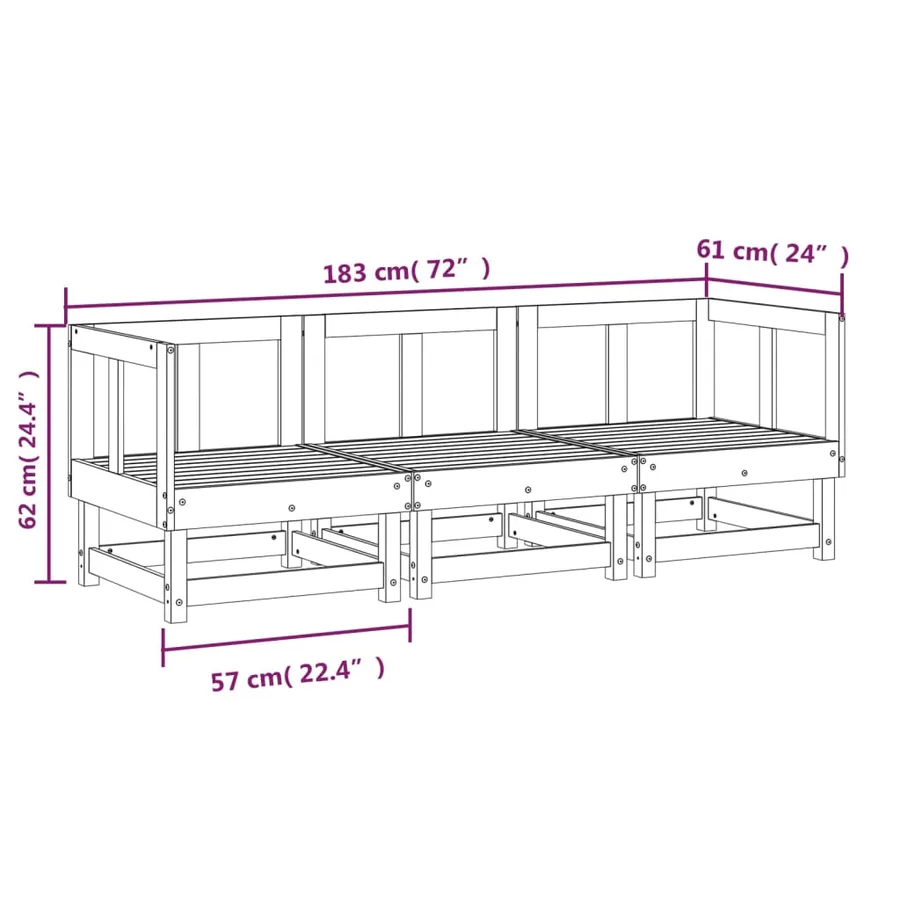 Salon de jardin 3 pcs gris bois massif de pin - 7
