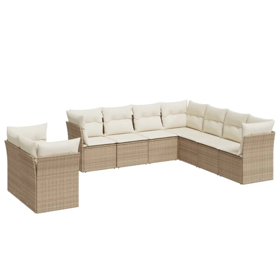 Salon de jardin avec coussins 9 pcs beige résine tressée - 2