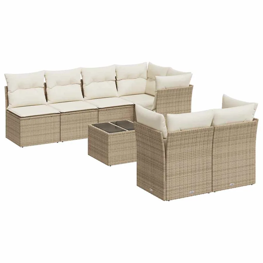 Salon de jardin avec coussins 8 pcs beige résine tressée - 2