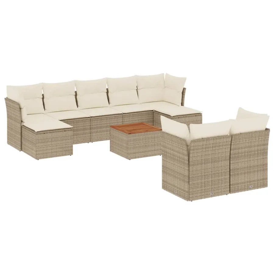 Salon de jardin avec coussins 10 pcs beige résine tressée - 2