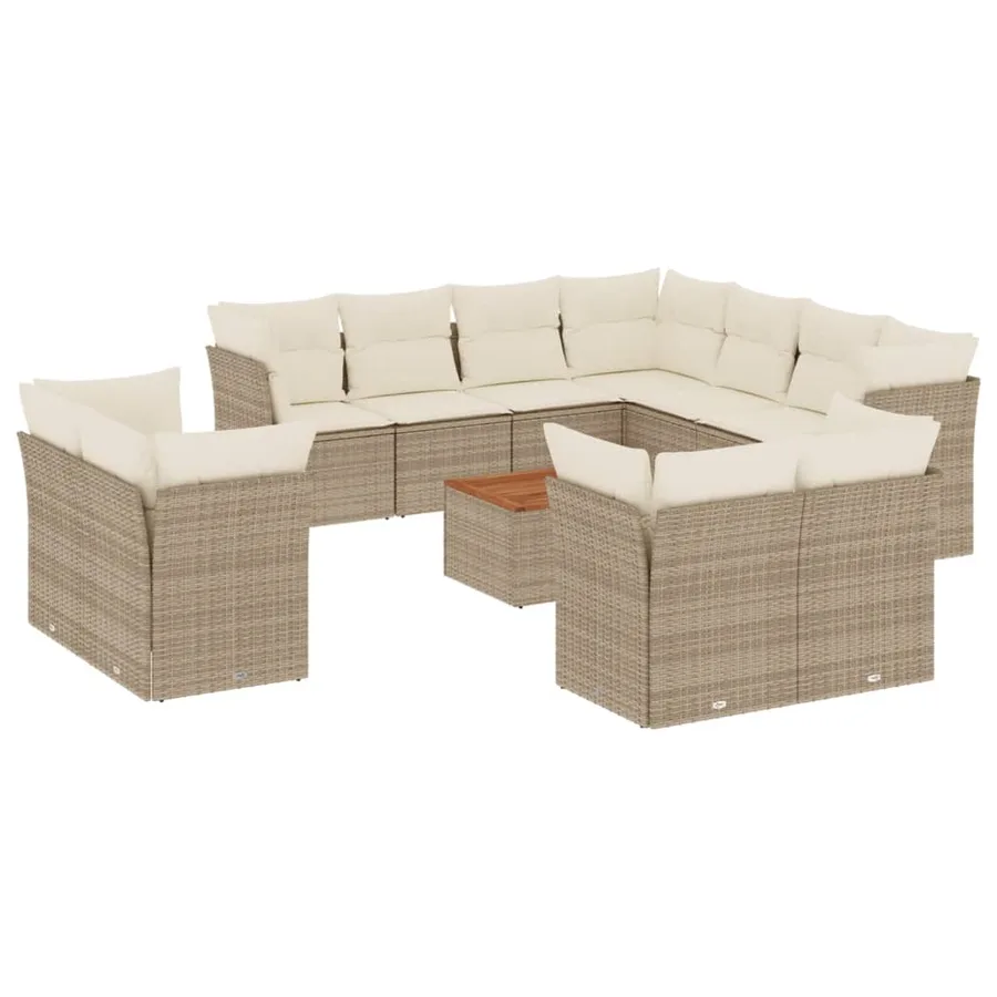 Salon de jardin avec coussins 12 pcs beige résine tressée - 2
